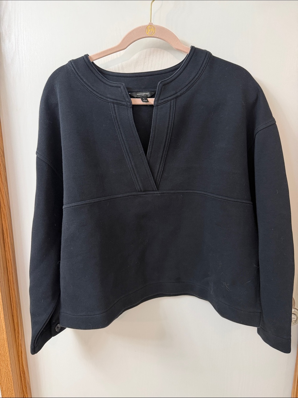 Banana Republic Black Split-Neck Pullover Sweatshirt